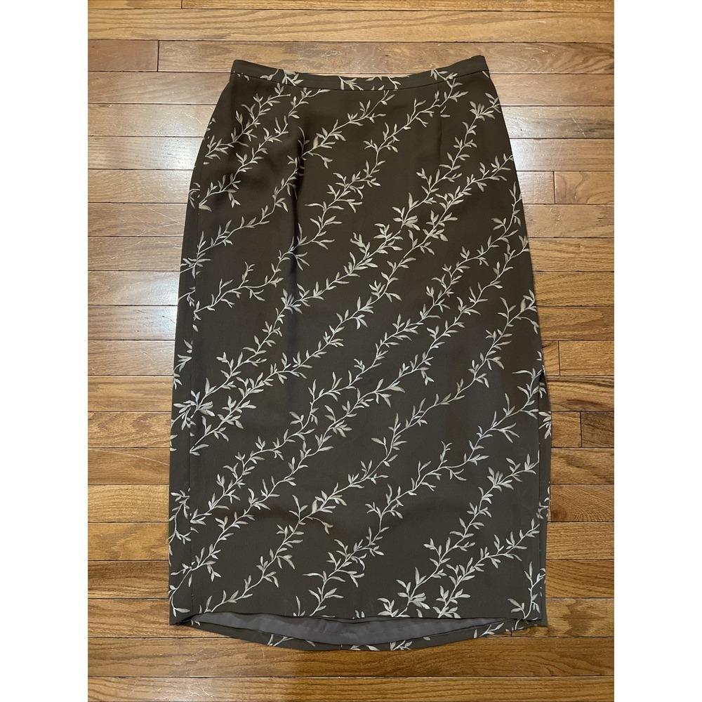 Josephine Chaus Woman Maxi Skirt Brown Leaf Print Lined Elastic Waist 16